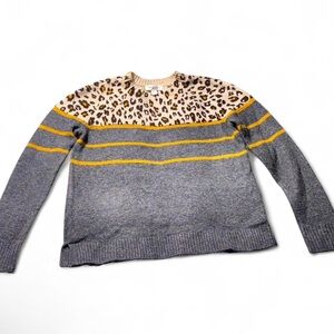 beachlunchlounge Cream and Leopard Print Sweater with Yellow Accents